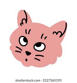 Funny meme cat head. Simple kitten illustration. Cute sticker. Animal print for kids.