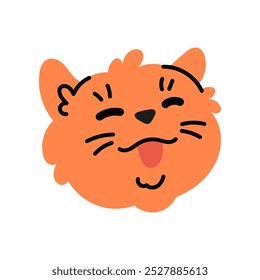 Funny meme cat head. Simple kitten illustration. Cute sticker. Animal print for kids.