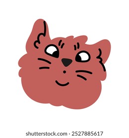 Funny meme cat head. Simple kitten illustration. Cute sticker. Animal print for kids.