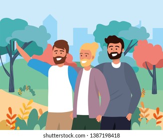 funny men friends with smartphone technology