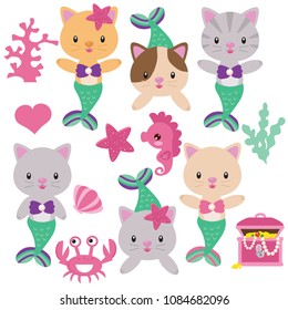 Funny mermaid cat vector cartoon illustration