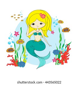 Funny mermaid with fish