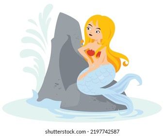 Funny mermaid on rocks. Funny people. Illustration concept template for website, web landing page, banner, presentation, social, poster, promotion or print media.
