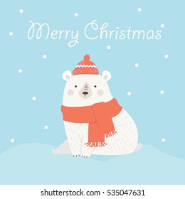 Funny Merry Christmas card with the bear. Postcard design