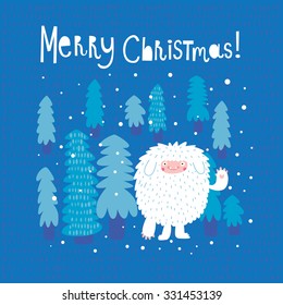 Funny Merry Christmas card with Yeti