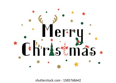 Funny Merry Christmas hand drawn lettering with different Christmas elements 