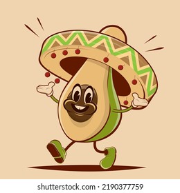 funny mexican avocado retro cartoon illustration