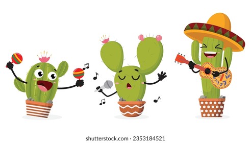 Funny mexican cactus cartoon character, isolated on white background