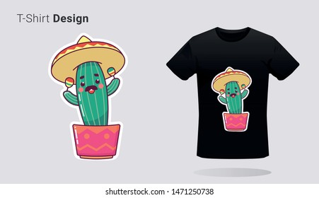 Funny mexican cactus with sombrero hat. Print on T-shirts, sweatshirts, cases for mobile phones, souvenirs. Vector illustration