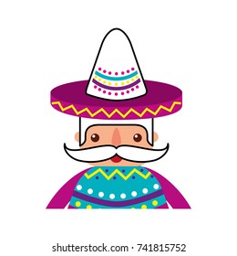 funny mexican man with hat and mustache cartoon