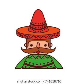 funny mexican man with hat and mustache cartoon