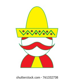 funny mexican man with hat and mustache cartoon