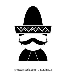 funny mexican man with hat and mustache cartoon