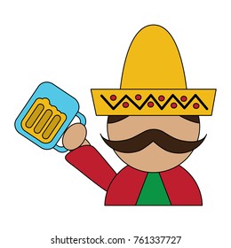 funny mexican man with hat and mustache with beer glass