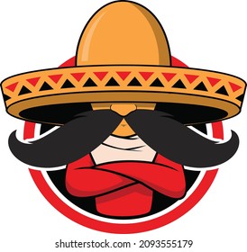 funny mexican mustache man with a big hat