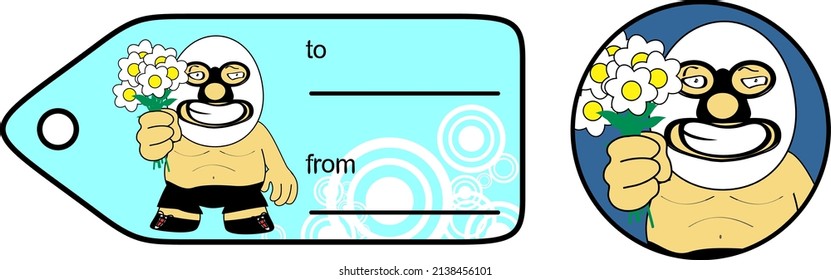 funny mexican westler character cartoon gift card sticker illustration in vector format