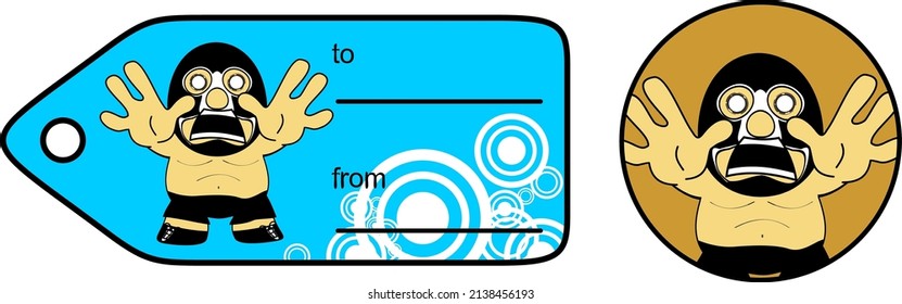 funny mexican westler character cartoon gift card sticker illustration in vector format