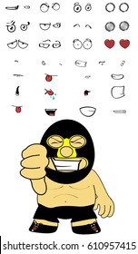 funny mexican wrestler cartoon expressions set in vectro format very easy to edit