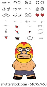 funny mexican wrestler cartoon expressions set in vectro format very easy to edit