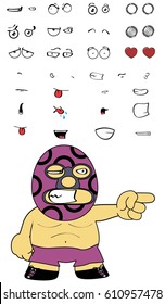 funny mexican wrestler cartoon expressions set in vectro format very easy to edit