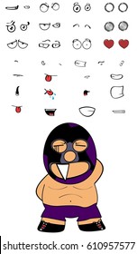 funny mexican wrestler cartoon expressions set in vectro format very easy to edit