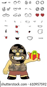 funny mexican wrestler cartoon expressions set in vectro format very easy to edit
