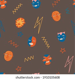 Funny Mexican wrestlers masks seamless pattern in vector.