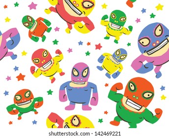 Funny Mexican Wrestlers Seamless Pattern