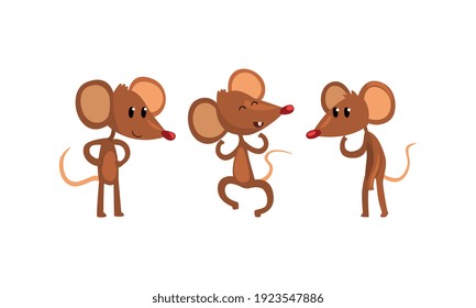 Funny Mice in Different Action Poses Set, Cute Comic Rodents Characters with Various Emotions Cartoon Style Vector Illustration