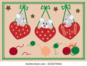funny mice knitted hearts valentine's day