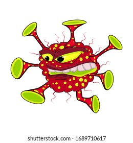 Funny micro virus isolated on white background. Cartoon bad bacteria monster character with facial expression. Virus, germ, monster or parasite. For medical, hygienic, science concept. Stock vector