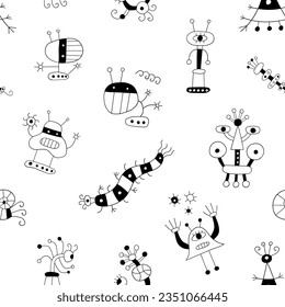 funny microbes monsters seamless vector pattern , hand drawn background for kids