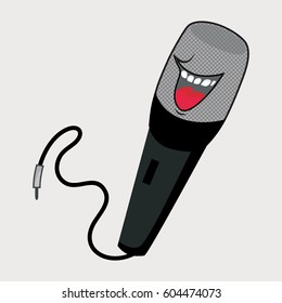 Funny Microphone With Grey Background Vector