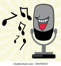 Funny Microphone With Musical Note Vector