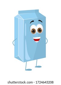 Funny Milk Package with eyes on white background, funny products series, flat vector illustration