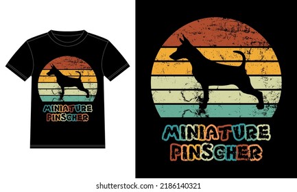 Funny Miniature Pinscher Vintage Retro Sunset Silhouette Gifts Dog Lover Dog Owner Essential T-Shirt
