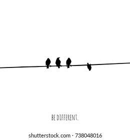Funny and minimalistic concepts of a bird trying to be different. Vector illustration. Modern design.