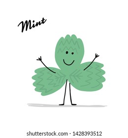 Hoja de menta divertida, carácter para su diseño