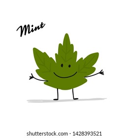 Funny mint leaf, character for your design