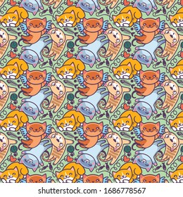 Funny, mischievous kittens. Pattern of cats.