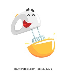 Funny mixer character with smiling face, humanized home electrical equipment vector Illustration