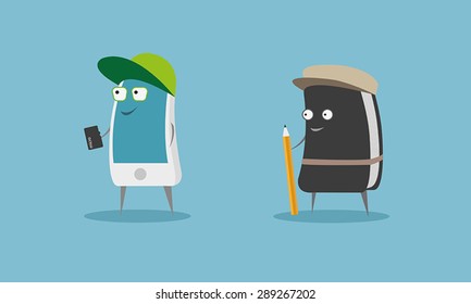 Funny mobile and diary cartoon characters.