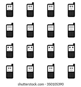 Funny mobile phones vector monochrome icon set