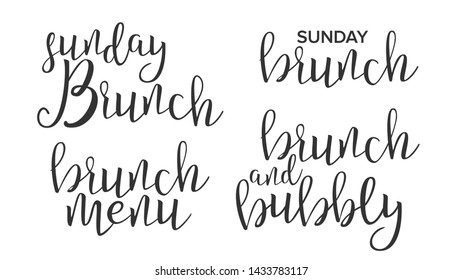 Funny Modern Calligraphy Of Brunch Word Vector. Stylish Typography Inscription With Different Handwritten Drawn Latin Letters Sunday Menu Bubbly Brunch Elegance Decoration. Text Flat Illustration