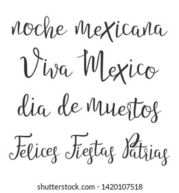 Funny Modern Calligraphy Of Hispanic Word Vector. Stylish Typography Inscription With Different Handwritten Drawn Latin Letters Noche Mexicana Viva Mexico Elegance Decoration. Text Flat Illustration