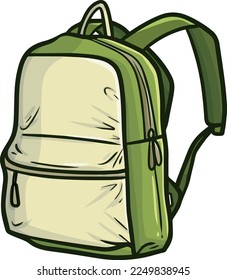 Funny modern light green backpack cartoon illustration