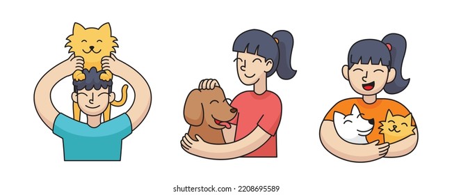 funny modern pet lovers illustration set