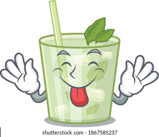 Funny mojito lemon cocktail cartoon design with tongue out face