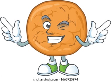 Funny molasses cookies cartoon design style with wink eye face