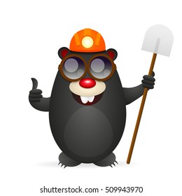 Funny mole digs lucky smiling vector illustration.